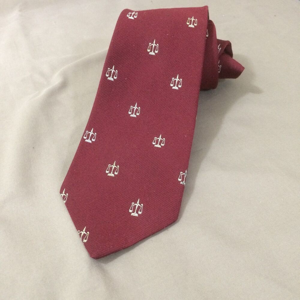 Vintage 70s University Cravats Scales of Justice Necktie Burgundy Lawyer Gift